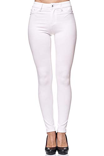 Elara Pantalón Elástico para Mujer Skinny Fit Jegging Chunkyrayan Blanco Neu H13 White-46 (3XL)