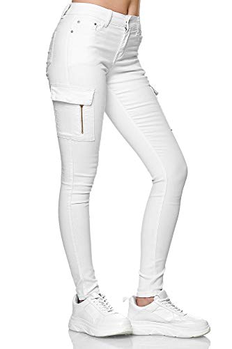 Elara Pantalones Cargo Mujer Slim Fit Denim Chunkyrayan Blanco YA572 White-46 (3XL)