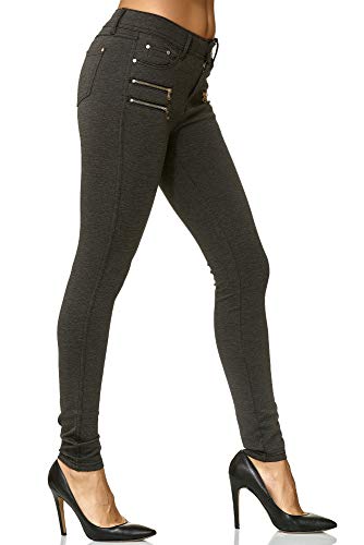 Elara Pantalones Elásticos de Mujer Skinny Fit Jegging Chunkyrayan Gris Oscuro H86-6 Dk.Grey 42 (XL)