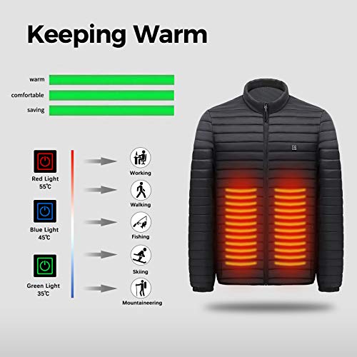 Eléctrica Chaqueta Calentado con 3 Niveles de Calefacción y 4 Zona de Calefacción, Chaqueta Abrigada con Interfaz USB, Hombres Mujeres Abrigos de Invierno para Senderismo Esquí Pesca Montar Moto (M)