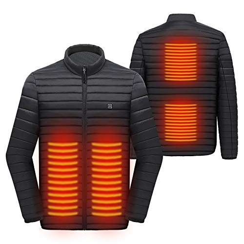 Eléctrica Chaqueta Calentado con 3 Niveles de Calefacción y 4 Zona de Calefacción, Chaqueta Abrigada con Interfaz USB, Hombres Mujeres Abrigos de Invierno para Senderismo Esquí Pesca Montar Moto (M)