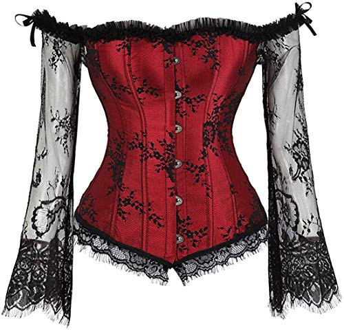 EUDOLAH Bustier Mujer Cocktail Party Corsé Carnaval Shaper Steampunk Clásico Vestido Elegante de Noche en Encaje Floral Top Bola de Fin Año(B-Rojo,XX-Large)