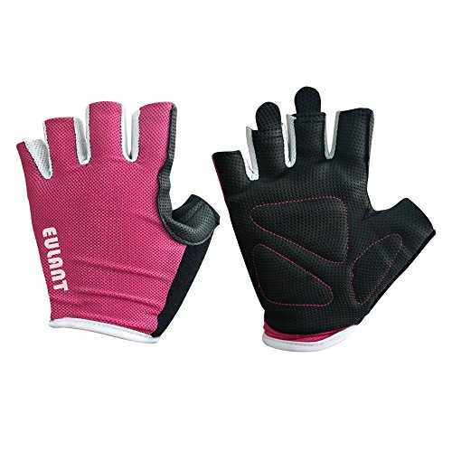 EULANT Guantes de Fitness Respirable, Guantes Gimnasio Pesas, Guantes de Medio Dedo para Mujer y Hombre,Resistente a La Abrasion, Bicicleta Musculacion Entrenar,Rojo L