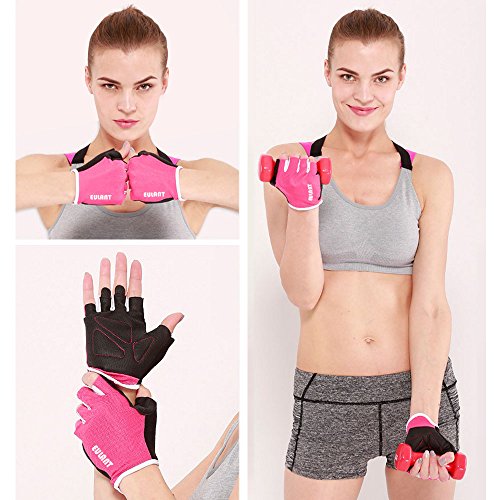 EULANT Guantes de Fitness Respirable, Guantes Gimnasio Pesas, Guantes de Medio Dedo para Mujer y Hombre,Resistente a La Abrasion, Bicicleta Musculacion Entrenar,Rojo L