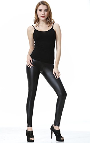 Everbellus Leggins Cuero Pantalón Elastico Negro para Mujer Negro Medio