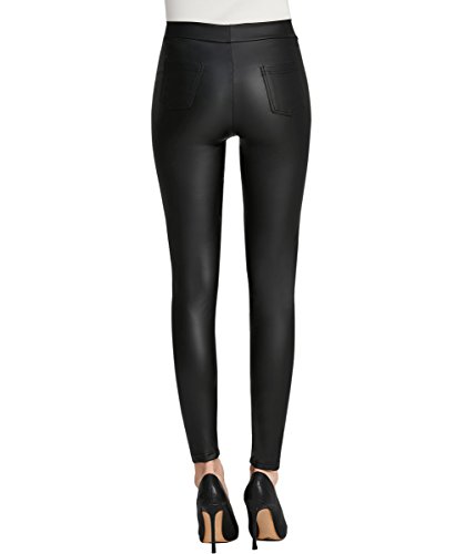 Everbellus Mujer Sexy Negro Leggins Cuero con Bolsillo Skinny Elástico Pantalón Pequeña