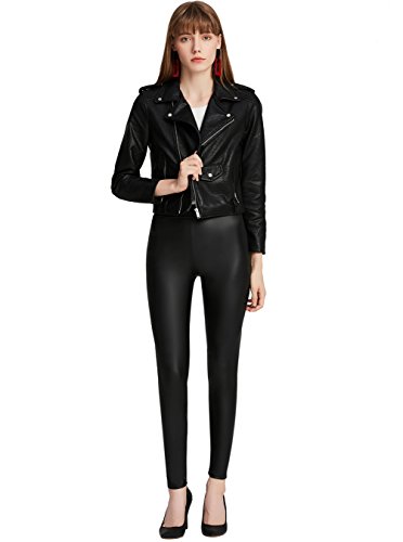 Everbellus Mujer Sexy Negro Leggins Cuero con Bolsillo Skinny Elástico Pantalón XL