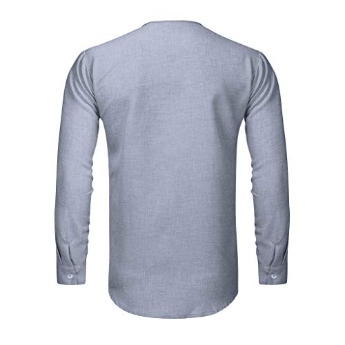 Explosión Otoño Moda Color Sólido El Botón Cuello Redondo Mezcla De Algodón Hombre Manga Larga Camisa Ocio Cárdigans Hombre Tops Camisetas A orillas del mar Al Aire Libre Hombre Ropa MEIbax