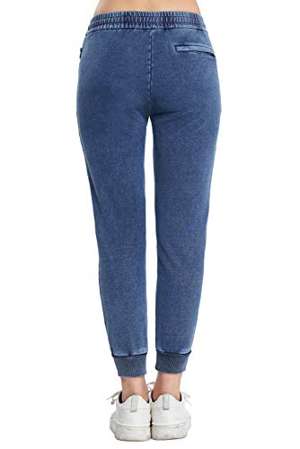 Extreme Pop - Pantalón de chándal elástico de Felpa para Mujer (Azul Vaquero, M)