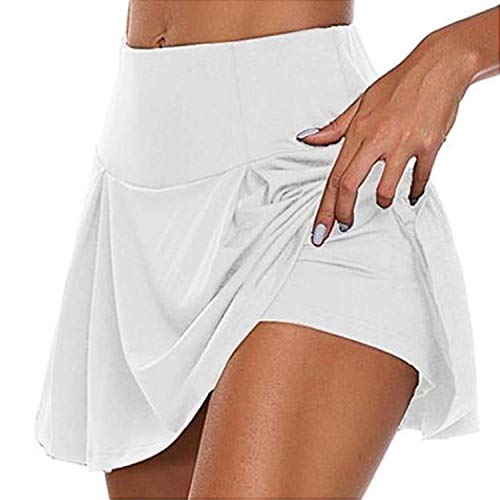 Falda Pantalón Deportiva de Tenis Falda Deportiva para Mujer Elástica Transpirable Falda Deportiva Pantalones Cortos Incorporados Skorts de Golf Pilates Fitness Correr Deporte Tenis (Blanco, S)