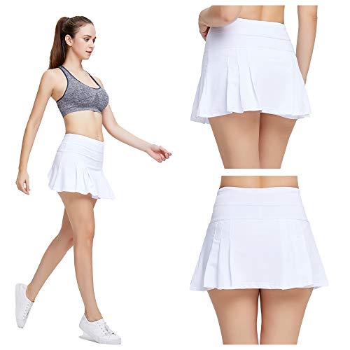 Falda Pantalón Deportiva de Tenis para Mujer Cintura Alta Falda para Correr Secado rápido Yoga Corto con Bolsillos Niñas Faldas Blanco M