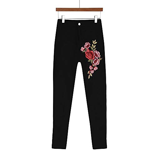 FAMILIZO Vaqueros Rotos Mujer Vaqueros Mujer Baratos Tallas Grandes Vaqueros Altos Ajustados Slim Fit Pantalones Tejanos Largos Mujer Aplique Casual Skinny Talle Alto (XL, Negro)