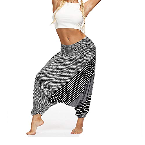 Fansu Pantalones Boho Mujer Verano, Casual Harem Yoga Hippies Bohemio Impreso Desgaste Playa Fiesta (una Talla,Negro)