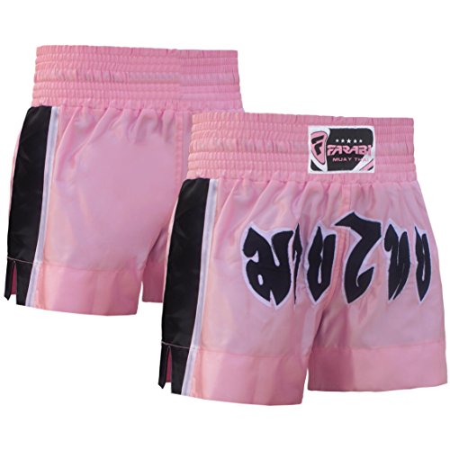 Farabi Muay Thai Shorts Kickboxing Pink Boxing Trunks Kids to Adult (S)