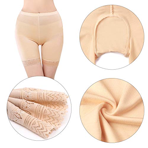 FEPITO 3 Pares de Mujeres Debajo de la Falda Pantalones Cortos Pantalones de Seguridad Suave Encaje Encaje Ajuste Leggings Pantalones Cortos de Yoga Plus (Black+White+Skin, L