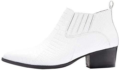 find. Croc Embellished Leather Botines, Blanco White, 39 EU