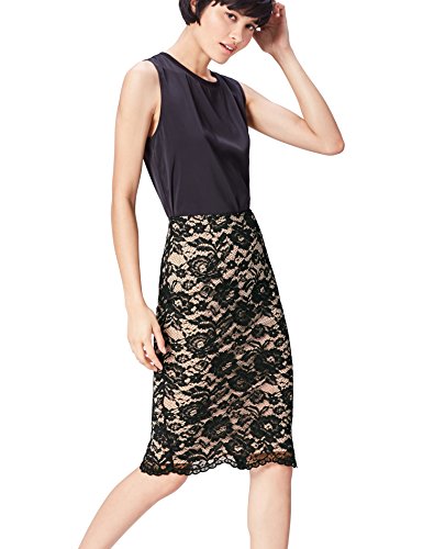 find. Lace Pencil Falda para Mujer, Negro (Black), 42 (Talla del Fabricante: Large)