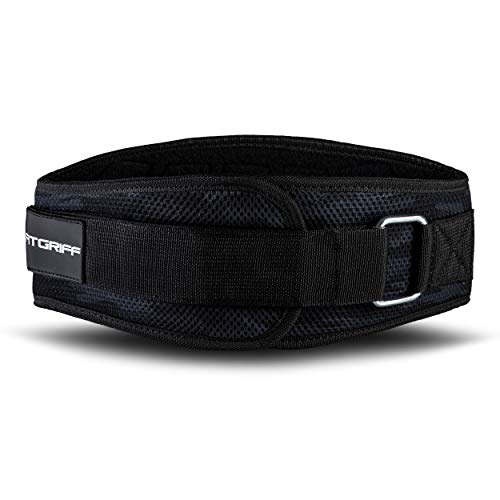 Fitgriff® Cinturón Gym V1 - Cinturon Gimnasio, Musculación, Halterofilia, Crossfit, Levantamiento Pesas, Fitness - Mujeres y Hombres (Camuflaje Negro, Medio)