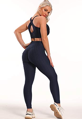 FITTOO Leggings Push Up Mujer Mallas Pantalones Deportivos Alta Cintura Elásticos Yoga Fitness  Azul S