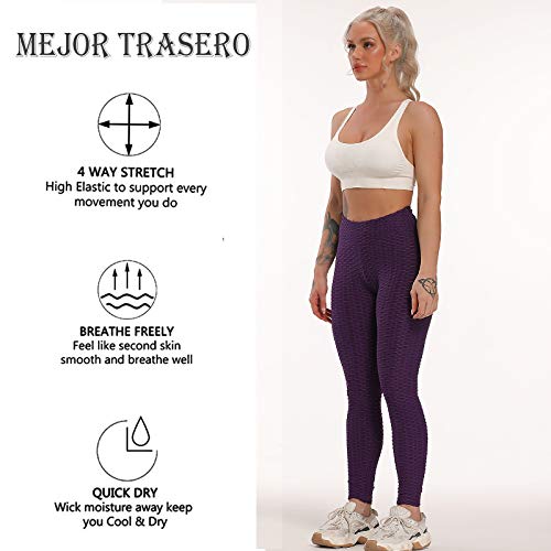 FITTOO Leggings Push Up Mujer Mallas Pantalones Deportivos Alta Cintura Elásticos Yoga Fitness Morado L