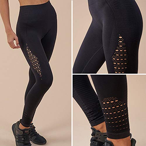 FITTOO Leggings Sin Costuras Corte de Malla Mujer Pantalon Deportivo Alta Cintura Yoga Elásticos Fitness Seamless #1 Negro Large