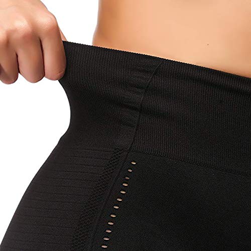 FITTOO Leggings Sin Costuras Corte de Malla Mujer Pantalon Deportivo Alta Cintura Yoga Elásticos Fitness Seamless #1 Negro S