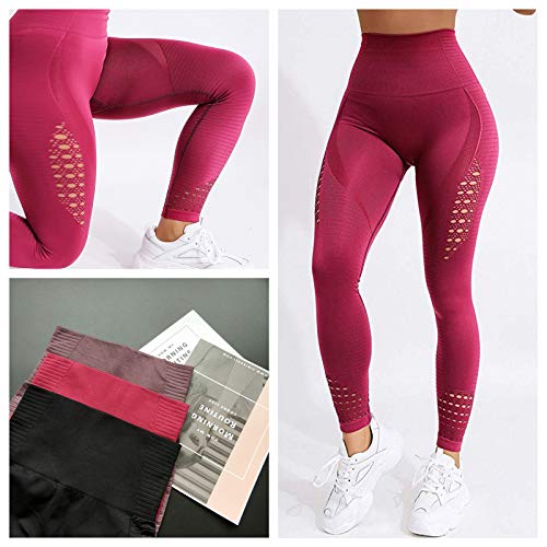 FITTOO Leggings Sin Costuras Corte de Malla Mujer Pantalon Deportivo Alta Cintura Yoga Elásticos Fitness Seamless #1 Rojo Medium