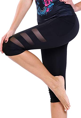 FITTOO Mallas 3/4 Leggings Mujer Pantalones de Yoga Alta Cintura Elásticos y Transpirables Malla M