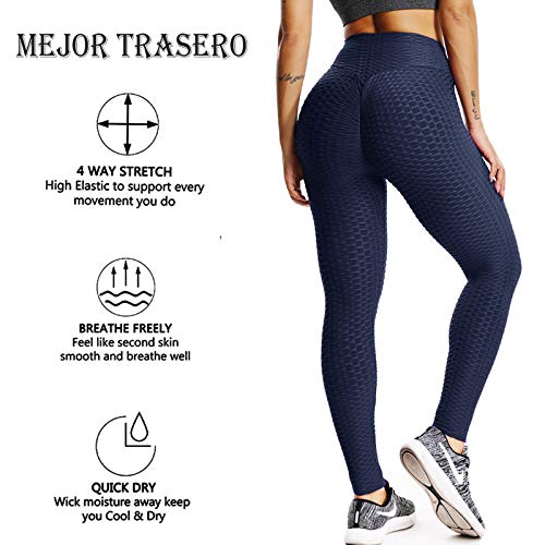 FITTOO Mallas Pantalones Deportivos Leggings Mujer Yoga de Alta Cintura Elásticos y Transpirables para Yoga Running Fitness con Gran Elásticos2060 Azul Oscuro M