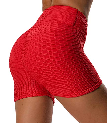 FITTOO Pantalones Cortos Leggings Mujer Mallas Yoga Alta Cintura Elásticos Push Up Suave #1 Rojo S