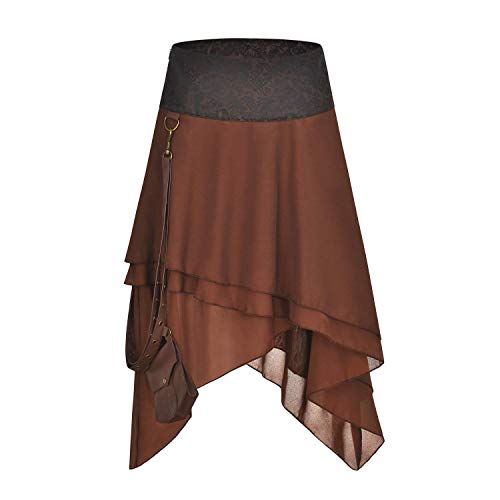 FLYFISH - Falda gótica para mujer, talla grande, estilo vintage, estilo steampunk Marrón-b XXL/cintura = 90 cm