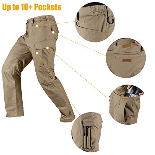 FREE SOLDIER Pantalones de Trabajo Cargo para Hombres Pantalones tácticos repelentes al Agua al Aire Libre con Pantalones de Secado rápido Multibolsillos para Senderismo(Marrón-Nuevo,36W/30L)