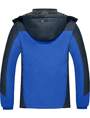 GEMYSE Chaqueta de esquí Impermeable de montaña para Hombre Abrigo de Invierno al Aire Libre de Lana a Prueba de Viento con Capucha (Gris Azul,2XL)