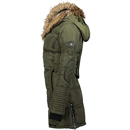 Geographical Norway BEAUTIFUL LADY - Parka cálida mujer - Abrigo grueso con capucha de piel falsa - Chaqueta de invierno - Chaqueta larga con forro cálido - Regalo para mujer Moda casual (XXL caqui)