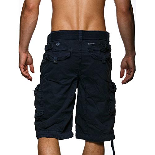 Geographical Norway PANORAMIQUE MEN - Bermudas Short Algodón Fit - Pantalones Cortos Deportivos Para Hombres - Bermudas Hombre - Shorts Cortos Cinturón - Bermuda Ajuste Normal Cómodo AZUL MARINO M