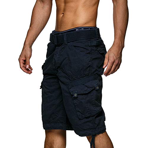 Geographical Norway PANORAMIQUE MEN - Bermudas Short Algodón Fit - Pantalones Cortos Deportivos Para Hombres - Bermudas Hombre - Shorts Cortos Cinturón - Bermuda Ajuste Normal Cómodo AZUL MARINO M