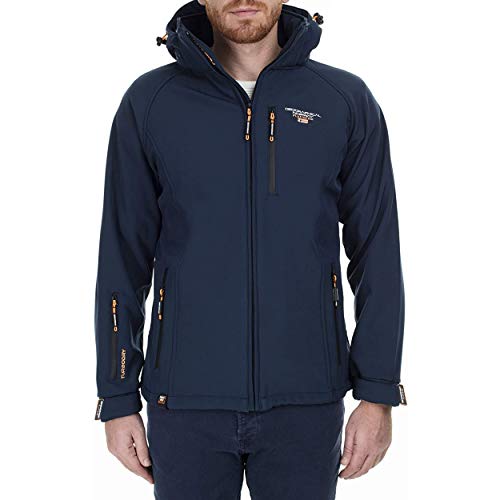 Geographical Norway TABOO MEN - Chaqueta Softshell Impermeable Hombre - Capucha Transpirable Exterior - Chaqueta Cortavientos Invierno - Ideal Para Actividades Al Aire Libre MARINA L