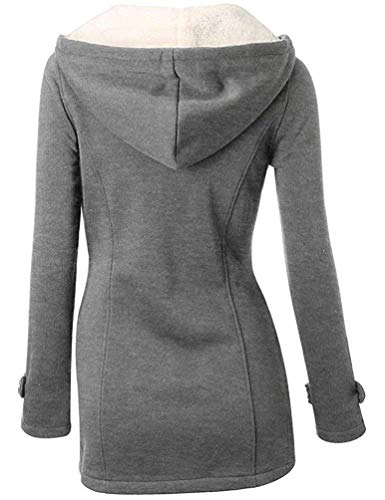 GHYUGR Abrigos con Horn Botones Mujer Invierno Elegantes Slim Chaqueta con Capucha Lana Capa Jacket Sudadera Pullover Outwear Parka,Gris,L