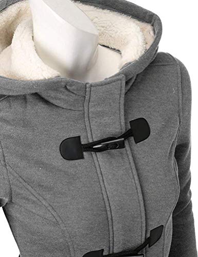 GHYUGR Abrigos con Horn Botones Mujer Invierno Elegantes Slim Chaqueta con Capucha Lana Capa Jacket Sudadera Pullover Outwear Parka,Gris,L