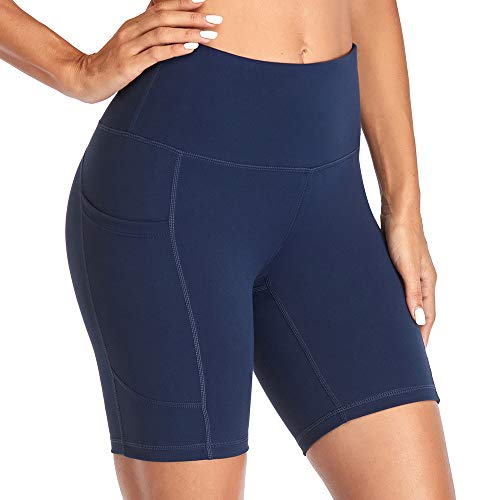 Gimdumasa Pantalones Cortos Deporte Mujer Cintura Alta Shorts Leggins Pantalones Cortos de Yoga para Correr Gym Fitness Mallas Deportivos con Bolsillos Laterales GI371