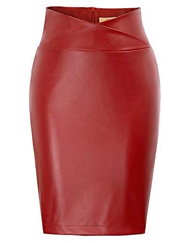 GRACE KARIN Mujeres Retro Falda Lápiz Rojo Falda Corta Bodycon de Cuero Tamaño S DECL05-2