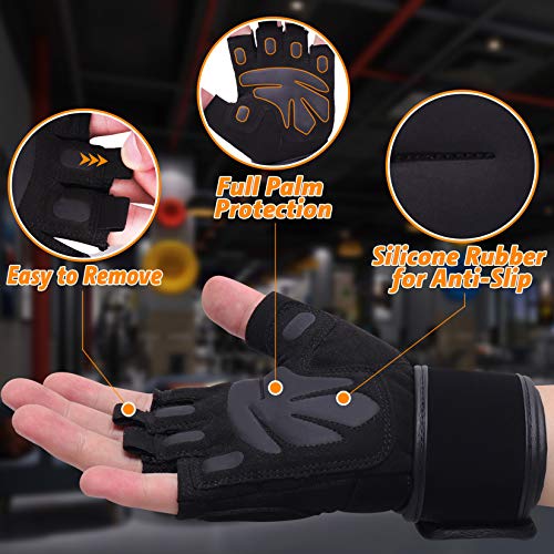 Grebarley Fitness Gloves Guantes de Entrenamiento, Levantamiento de Pesas liviano Ideal para Levantamiento de Pesas, Entrenamiento de Crossfit y Traje de Ciclismo para Hombres y Mujeres (Negro, M)