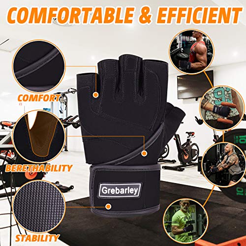 Grebarley Fitness Gloves Guantes de Entrenamiento, Levantamiento de Pesas liviano Ideal para Levantamiento de Pesas, Entrenamiento de Crossfit y Traje de Ciclismo para Hombres y Mujeres (Negro, M)