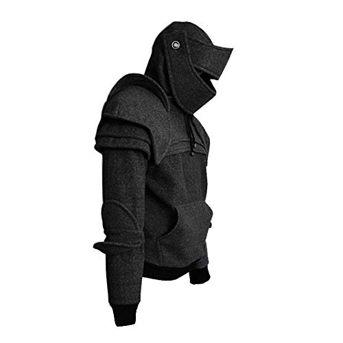 HaiDean Hombres Sudaderas con Capucha Guerrero Vintage Cosplay Medieval Modernas Casual Soldado Caballero Máscara Suéter Armadura Rodilla Chaqueta Invierno Sudaderas (Color : Schwarz, One Size : XL)