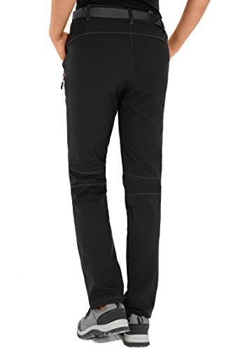 HAINES Pantalon Trekking Mujer Impermeable Pantalones de Montaña Invierno Pantalón Softshell de Senderismo, Negro 1, Gr. EU-S