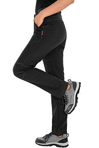 HAINES Pantalon Trekking Mujer Impermeable Pantalones de Montaña Invierno Pantalón Softshell de Senderismo, Negro 1, Gr. EU-S