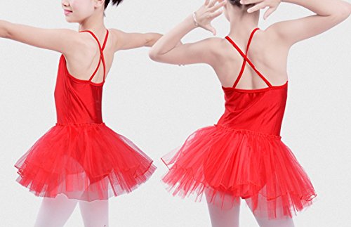 Happy Cherry - Vestido Ballet Maillot de Gimnasia Tarje de Danza con Falda Tul Braguita Interior Algodón para Niñas 10-11 Años - 130-140cm Rojo