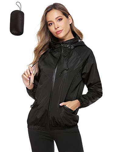 Hawiton Abrigo Impermeable Mujer Ligero Chubasqueros Chaqueta Cortavientos con Capucha para Primavera, Verano y Otoño