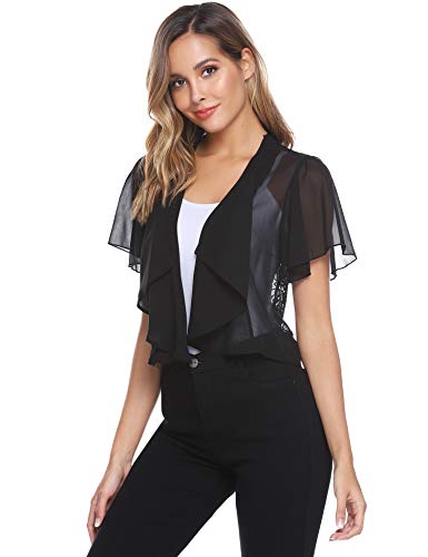 Hawiton Bolero Manga Corta Mujer Torera Elegante Verano Encaje de Gasa Chaqueta Corta Chiffon Cárdigan para Fiesta Boda