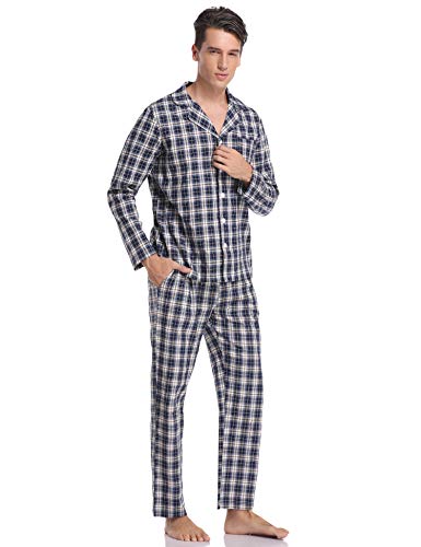 Hawiton Pijamas Hombre Invierno Algodón Pijama Manga Larga Hombres de Cuadros Pantalones Largo